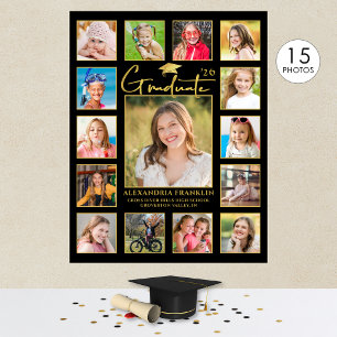 Modern Graduate Black Gold 15 Photo Collage Poster