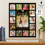 Modern Graduate Black Gold 15 Photo Collage Poster<br><div class="desc">Create a graduation party photo memory display foam board utilizing this easy-to-upload photo collage template for 15 pictures of your graduate through the years framed with a gold border and personalized with name, class year and school or other custom text in your choice of colors. The design features a faux...</div>