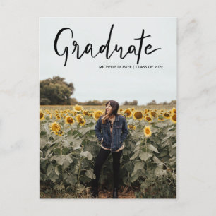 Modern Graduate Black Script Handwritten Photo Announcement Postcard