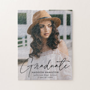Modern Graduate Black Script Photo Graduation Jigsaw Puzzle