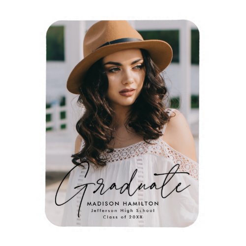 Modern Graduate Black Script Photo Graduation Magnet