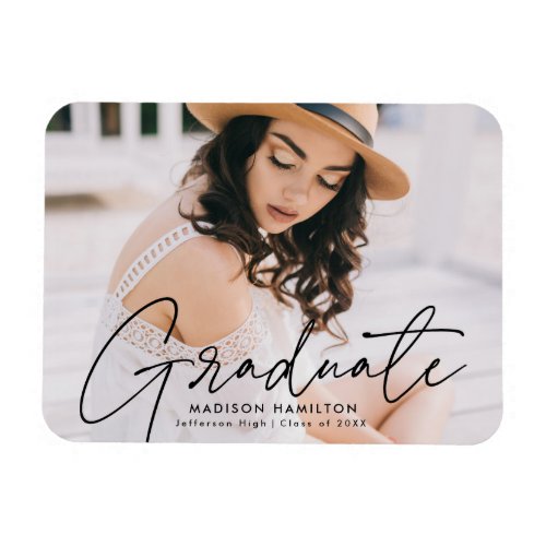 Modern Graduate Black Script Photo Graduation Magnet