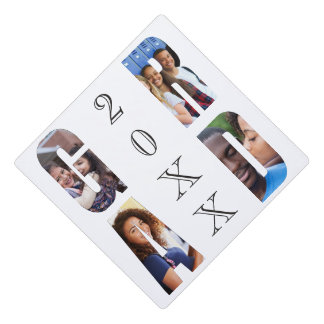 Modern Graduate Black White Letter Photo Collage Graduation Cap Topper