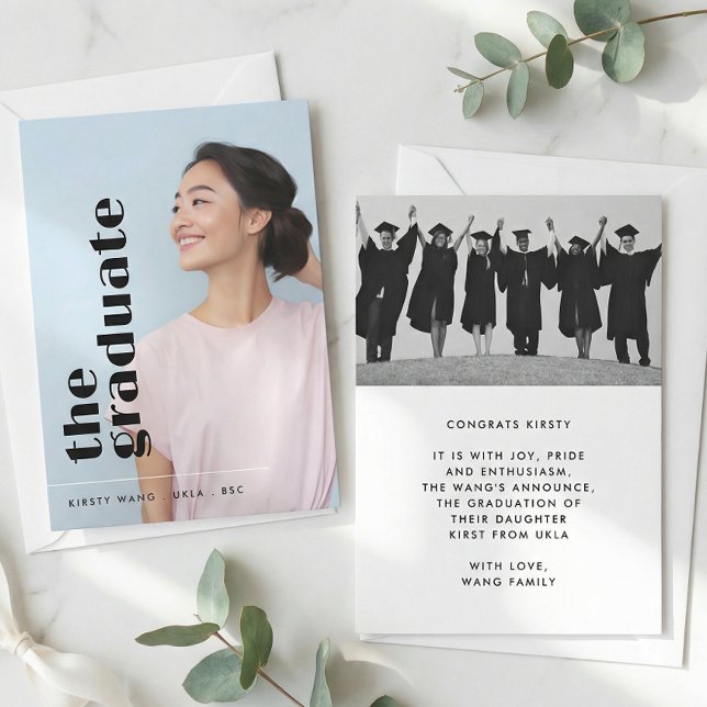 modern GRADUATE Bold BLACK Two Photo GRADUATION Announcement (Creator Uploaded)