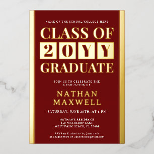 Modern Graduate Bold School and College Graduation Foil Invitation
