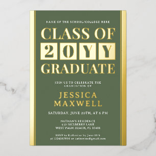 Modern Graduate Bold School and College Graduation Foil Invitation