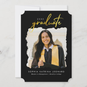 Modern Graduate Brush Script Gold Photo Graduation Announcement
