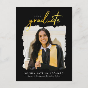 Modern Graduate Brush Script Gold Photo Graduation Announcement Postcard