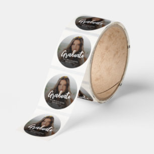 Modern Graduate Brush Script Photo Graduation  Classic Round Sticker