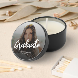 Modern Graduate Brush Script Photo Graduation Mini Candle Favors