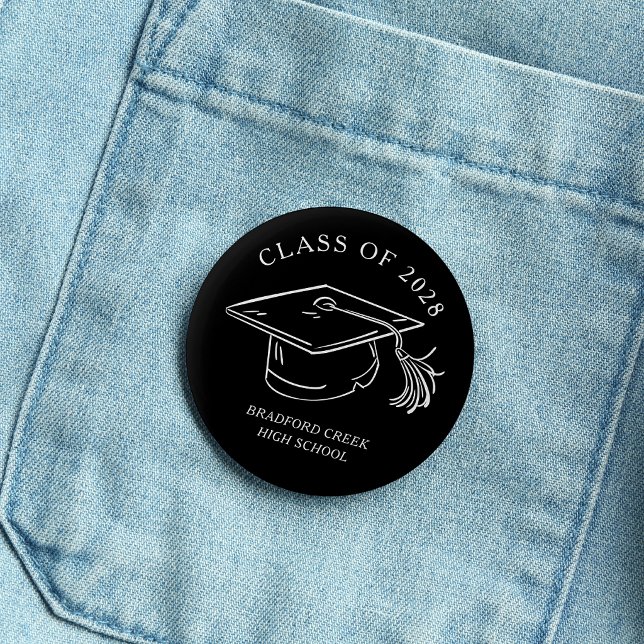 Modern Graduate Cap Doodle Class of Graduation Button (Creator Uploaded)