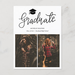 Modern Graduate Casual Script   Grad Two Photos Announcement Postcard