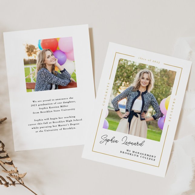 Modern Graduate Class Gold Frame Photo Graduation Announcement (Creator Uploaded)