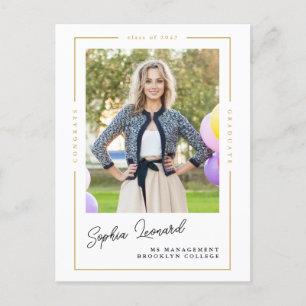 Modern Graduate Class Gold Frame Photo Graduation Announcement Postcard