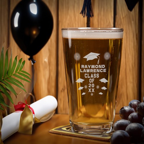 Modern Graduate Class Graduation Cap Pint Glass