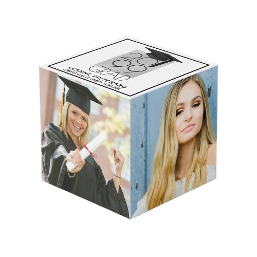 Modern Graduate Class of Photo Black Silver Cube