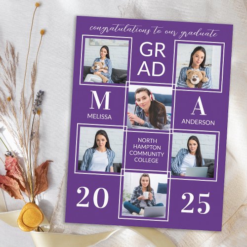 Modern Graduate Custom 6 Photo Collage Graduation Invitation Postcard