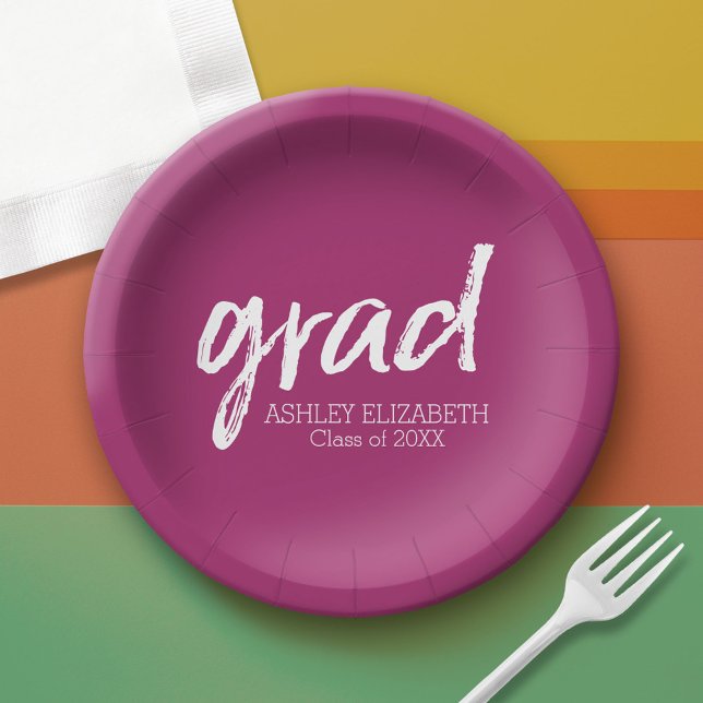 Modern Graduate Custom Berry Polka Dot Paper Plates (Custom Graduation Paper Plate)
