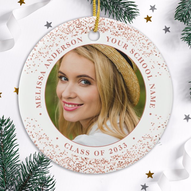 Modern Graduate Custom Photo Rose Gold Graduation  Ceramic Ornament (Creator Uploaded)