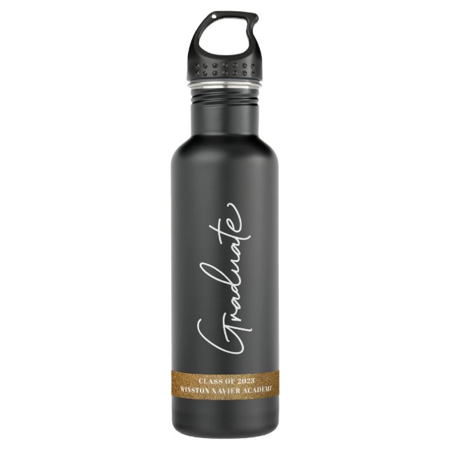 Modern Graduate Custom School name Class of 2024 Stainless Steel Water Bottle (Front)