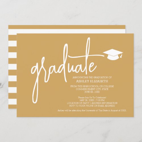 Modern Graduate Custom Trendy Gold Grad Invitation