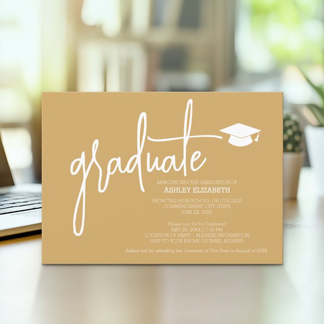 Modern Graduate Custom Trendy Gold Grad Invitation (Modern Graduation Announcement and Party Invitation)