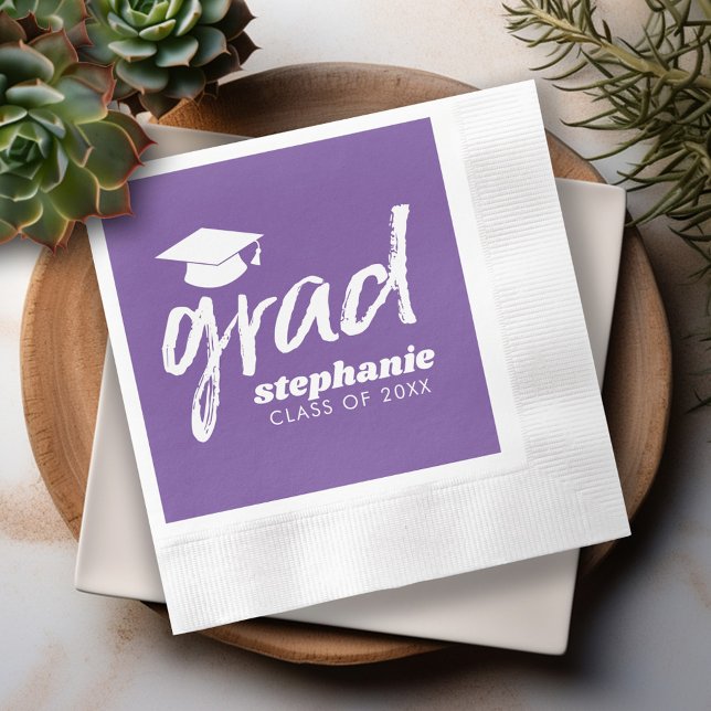 Modern Graduate Custom Trendy Grad - Purple Napkins (Custom Graduation Napkins - Personalize these for the Grad Party)