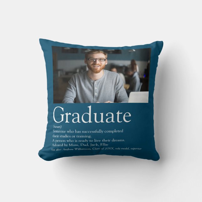 Modern Graduate Definition Blue Photo Throw Pillow (Front)