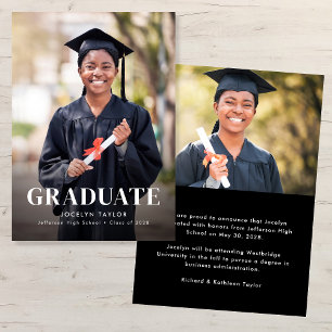 Modern Graduate Elegant Black Two Photo Graduation Announcement