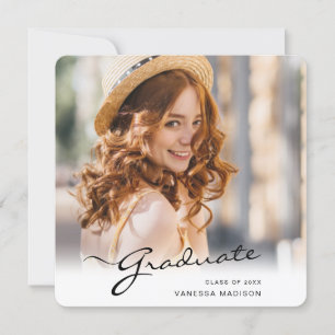 Modern Graduate   Elegant Script Trendy Photo Announcement