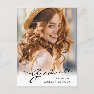 Modern Graduate   Elegant Script Trendy Photo Postcard