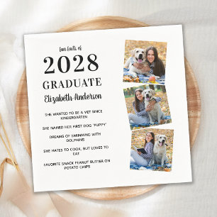 Modern Graduate Fun Facts 3 Photo Graduation Napki Napkins