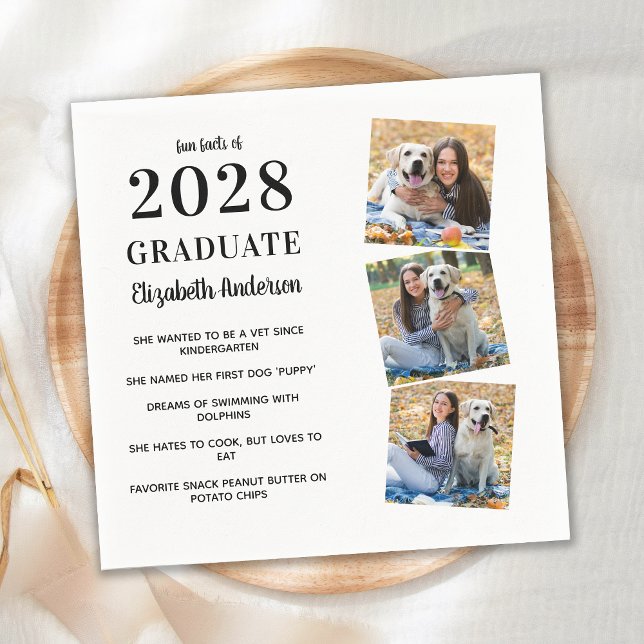 Modern Graduate Fun Facts 3 Photo Graduation Napki Napkins (Creator Uploaded)