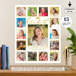 Modern Graduate Gold 15 Photo Collage Poster<br><div class="desc">Create a graduation party photo memory display foam board utilizing this easy-to-upload photo collage template for 15 pictures of your graduate through the years framed with a gold border and personalized with name, class year and school or other custom text. The design features a faux metallic gold handwritten title GRADUATE...</div>