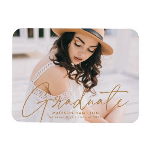 Modern Graduate Gold Script Photo Graduation Magnet