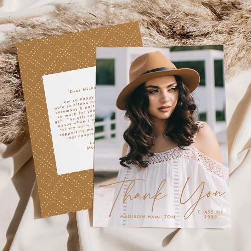 Modern Graduate Gold Script Photo Graduation Thank You Card