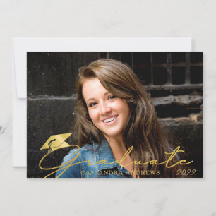Modern Graduate Gold Script Photo Party Invitation