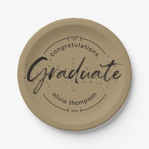 Modern Graduate Green Brushed Calligraphy Paper Plates