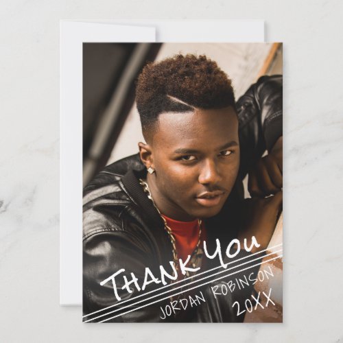 Modern Graduate Hand Lettered 2 Photo Thank You Card
