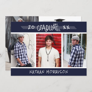 Modern Graduate Hand Lettered 4 Photo Custom Color Invitation