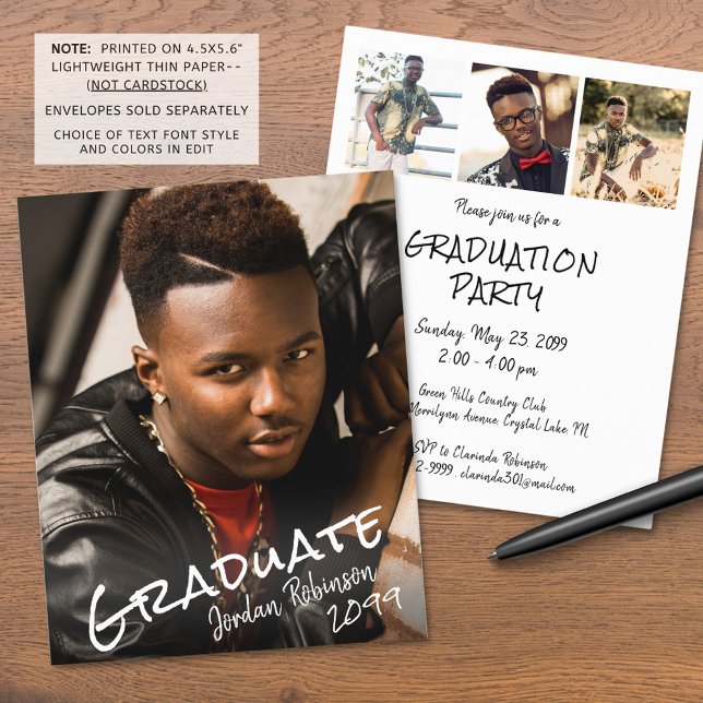 Modern Graduate Hand Lettered 4 Photo Party Invite (Creator Uploaded)
