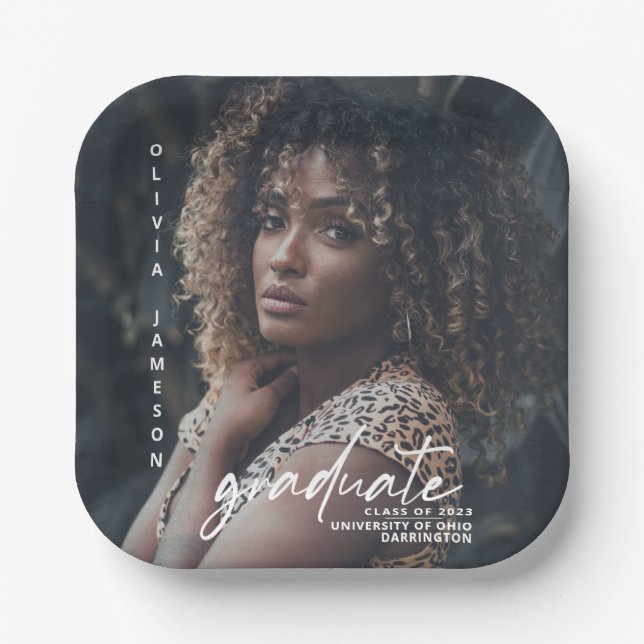 Modern Graduate Handwritten Script | Photo Paper Plates (Front)