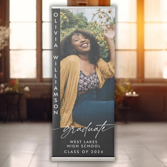 Modern Graduate Handwritten Script | Photo Retractable Banner | Zazzle