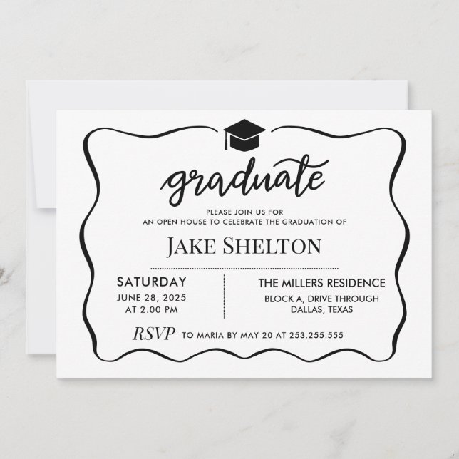 Modern Graduate Hat Open House Graduation Invitation (Front)
