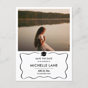 Modern Graduate Hat Save The Date Photo Postcard