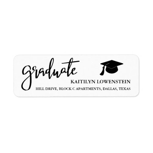 Modern Graduate Hat Typography Black Chic Label