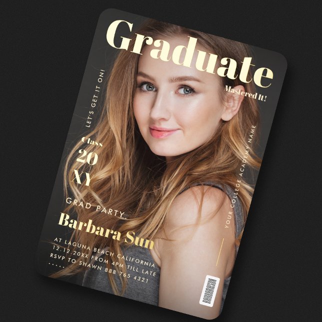 Modern Graduate Magazine Cover Graduation Gold Foil Invitation (Modern Graduate Magazine Cover Graduation Gold Foil Invitation
)