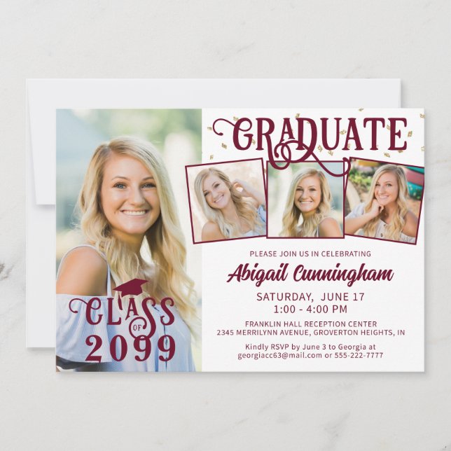 Modern Graduate Maroon 4 Photo Collage Invitation (Front)