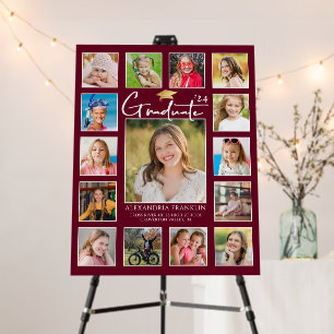 Modern Graduate Maroon Burgundy 15 Photo Collage Foam Board