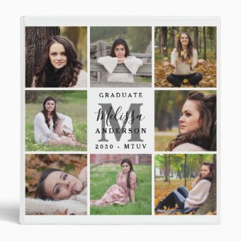 Modern Graduate Monogram 8 Photo Graduation 3 Ring Binder | Zazzle